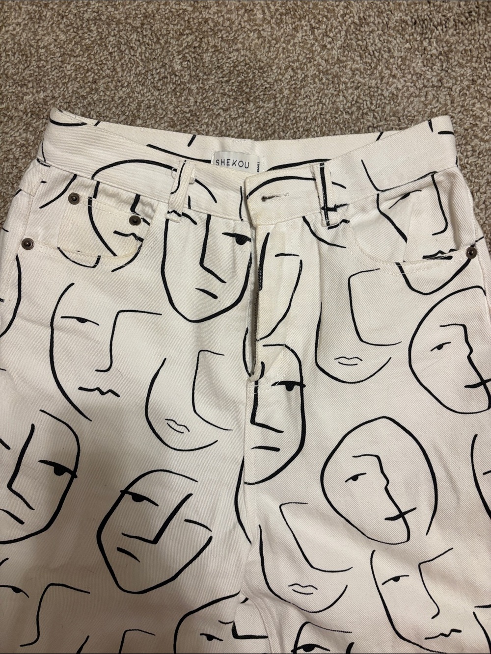 White Graphic Face Print Women’s Pants